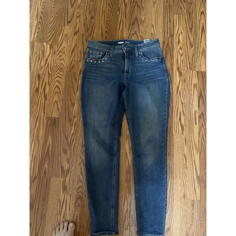 Old Navy Women Sz 10 Rhinestone Pockets Rockstar Mid Rise‎ Skinny Jeans